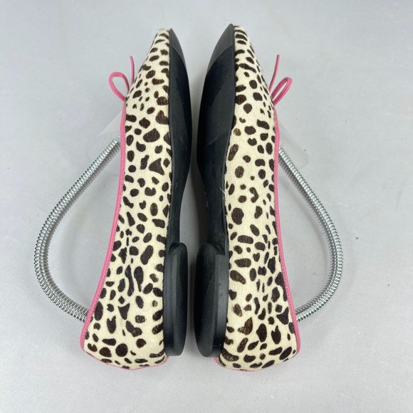 NORDSTROM Girls 3 Leather Flats Ivory Calf Hair Animal Print Pink Trim Spring - Picture 6 of 9